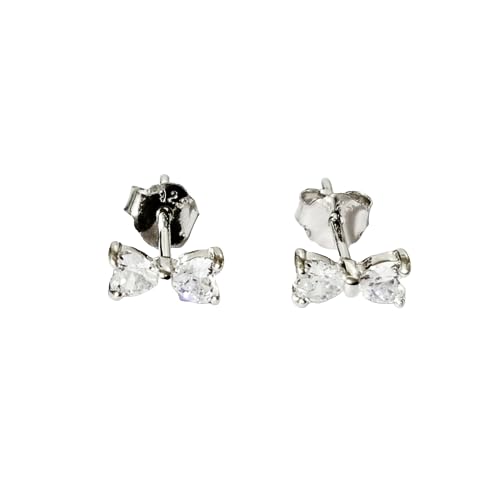 JSAJ 925 Sterling Silver Two Heart Design Studds Tops Zercon Stone Studded Tiny Zercon Micro Setting of Stones Rodinum Polish Studd For Womens or Girls
