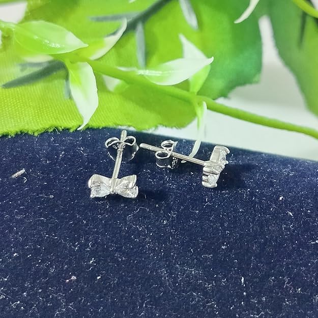 JSAJ 925 Sterling Silver Two Heart Design Studds Tops Zercon Stone Studded Tiny Zercon Micro Setting of Stones Rodinum Polish Studd For Womens or Girls