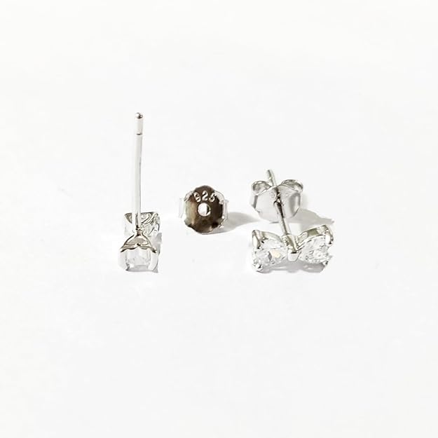 JSAJ 925 Sterling Silver Two Heart Design Studds Tops Zercon Stone Studded Tiny Zercon Micro Setting of Stones Rodinum Polish Studd For Womens or Girls