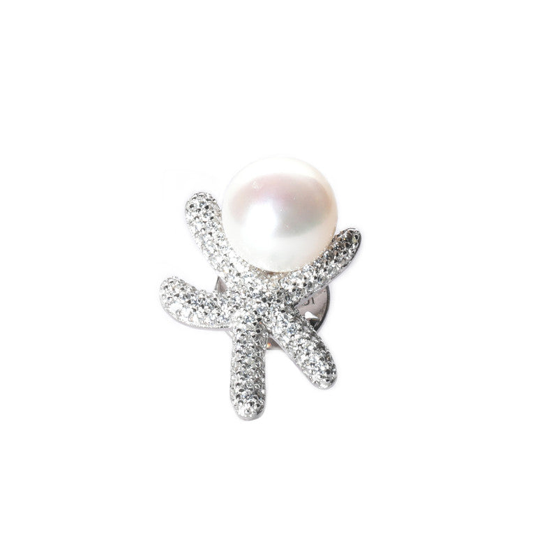 JSAJ STERLING SILVER 92.5% SILVER PEARL WITH ZIRCONIA STONE SAREE BUTTON / BROACH