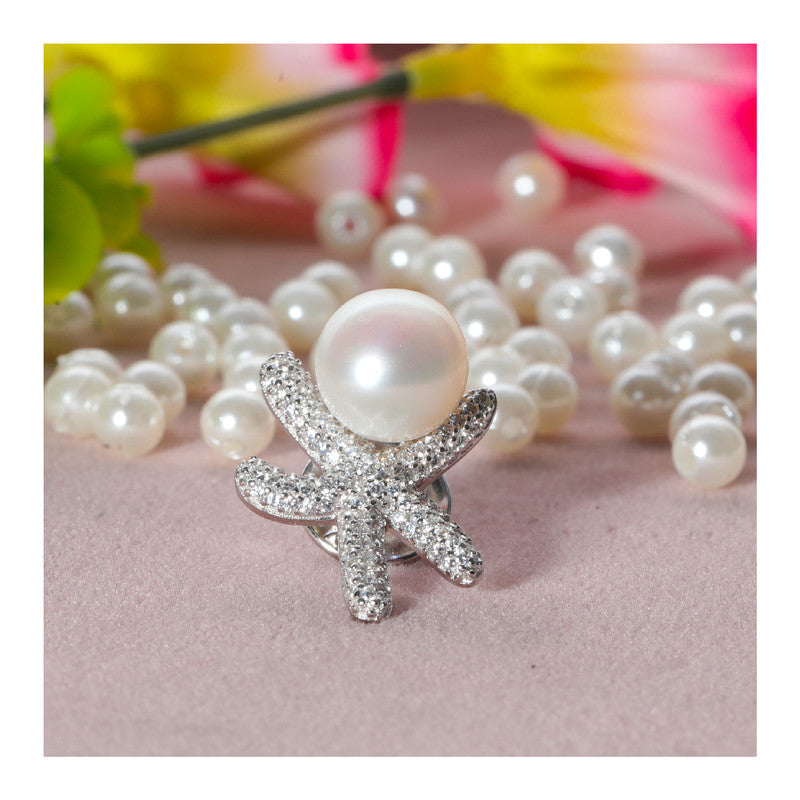 JSAJ STERLING SILVER 92.5% SILVER PEARL WITH ZIRCONIA STONE SAREE BUTTON / BROACH