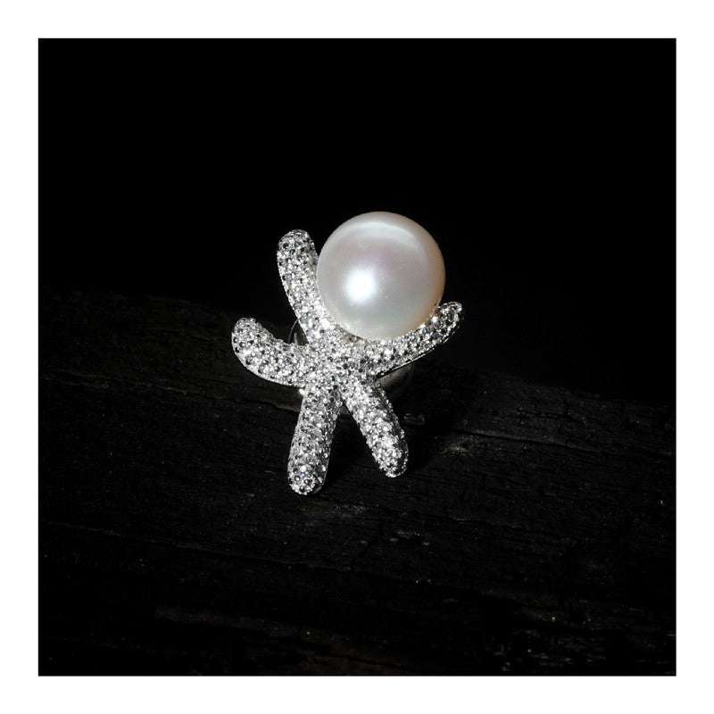 JSAJ STERLING SILVER 92.5% SILVER PEARL WITH ZIRCONIA STONE SAREE BUTTON / BROACH