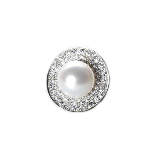 JSAJ STERLING SILVER 92.5% SILVER PEARL WITH ZIRCONIA STONE SAREE BUTTON / BROACH