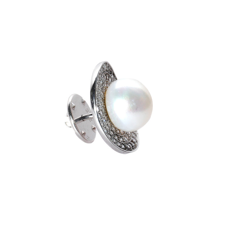 JSAJ STERLING SILVER 92.5% SILVER PEARL WITH ZIRCONIA STONE SAREE BUTTON / BROACH