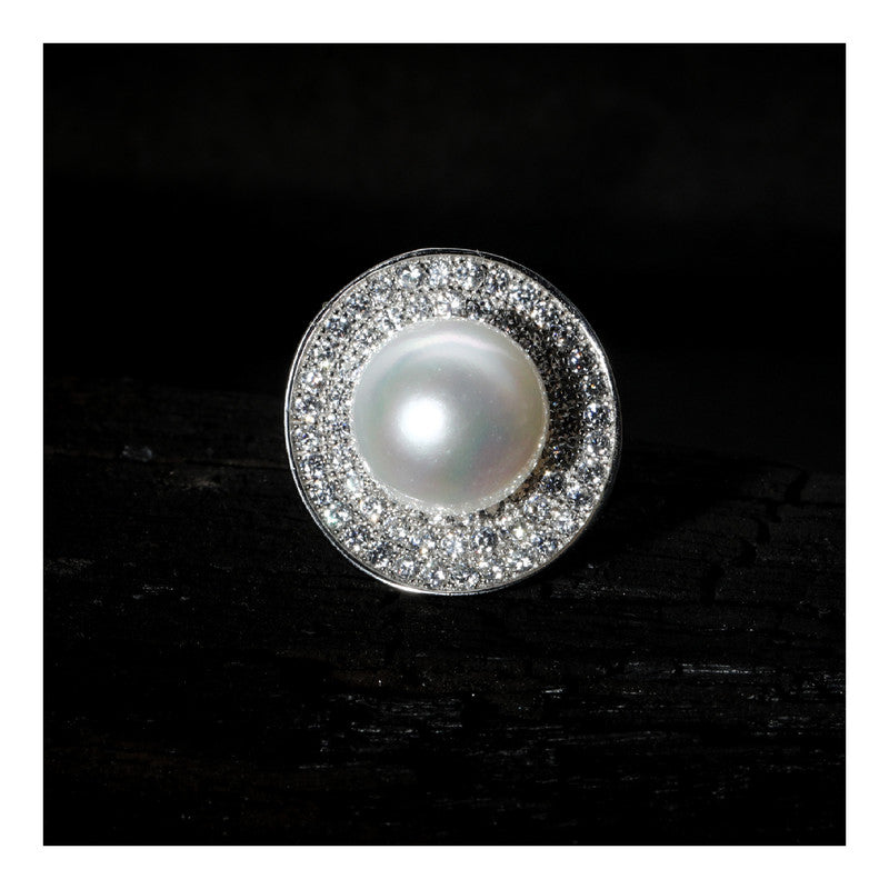 JSAJ STERLING SILVER 92.5% SILVER PEARL WITH ZIRCONIA STONE SAREE BUTTON / BROACH