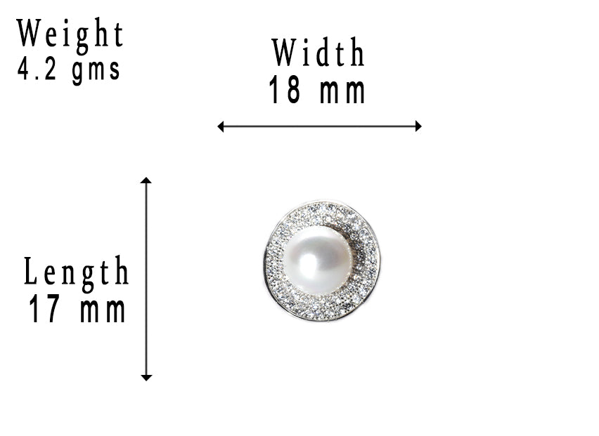 JSAJ STERLING SILVER 92.5% SILVER PEARL WITH ZIRCONIA STONE SAREE BUTTON / BROACH