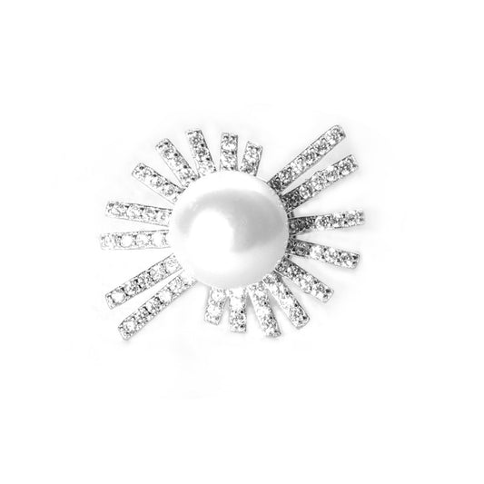 JSAJ STERLING SILVER 92.5% SILVER PEARL WITH ZIRCONIA STONE SAREE BUTTON / BROACH