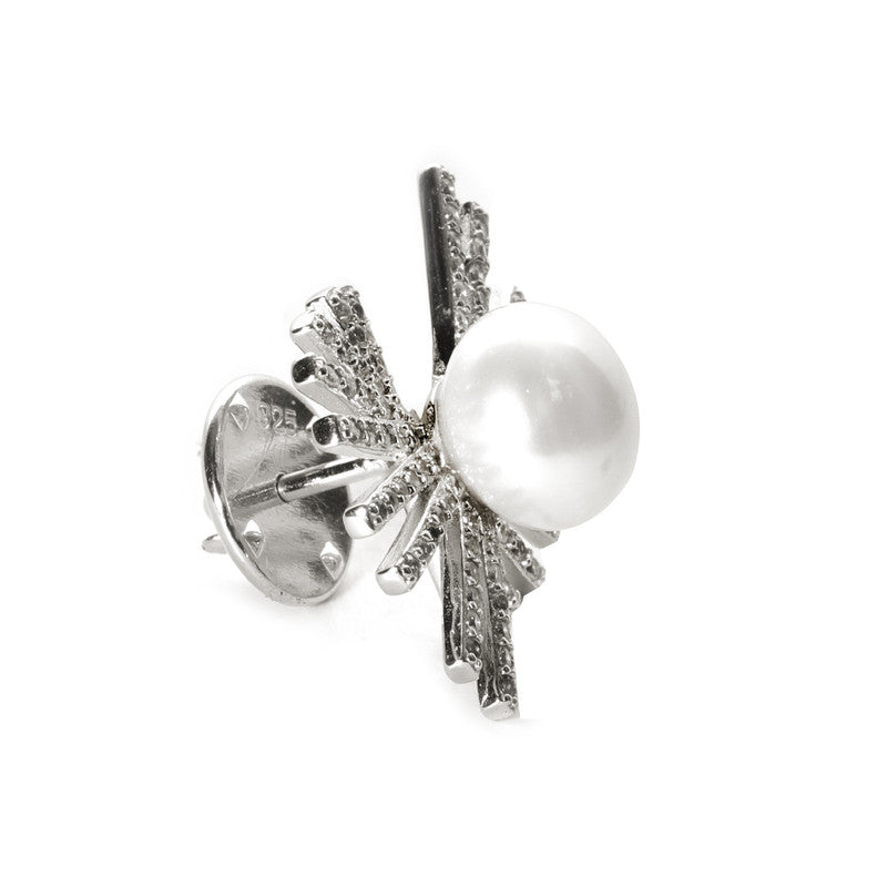 JSAJ STERLING SILVER 92.5% SILVER PEARL WITH ZIRCONIA STONE SAREE BUTTON / BROACH