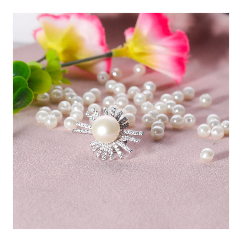 JSAJ STERLING SILVER 92.5% SILVER PEARL WITH ZIRCONIA STONE SAREE BUTTON / BROACH