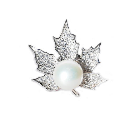 JSAJ STERLING SILVER 92.5% SILVER PEARL WITH ZIRCONIA STONE SAREE BUTTON / BROACH
