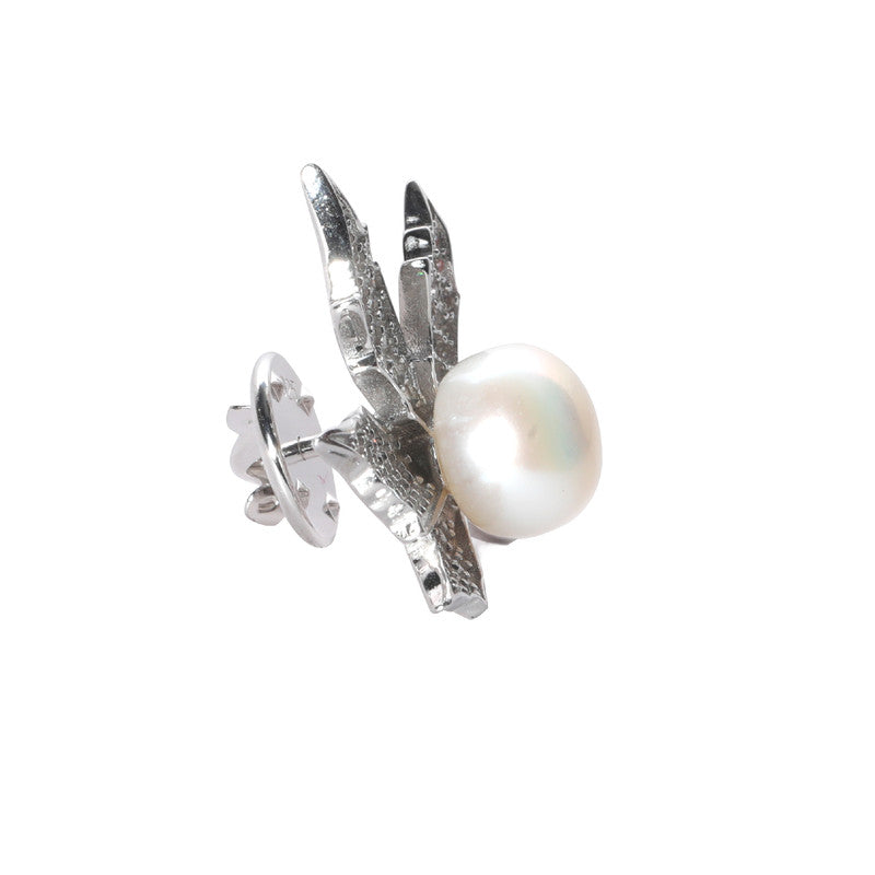 JSAJ STERLING SILVER 92.5% SILVER PEARL WITH ZIRCONIA STONE SAREE BUTTON / BROACH