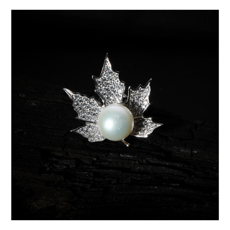 JSAJ STERLING SILVER 92.5% SILVER PEARL WITH ZIRCONIA STONE SAREE BUTTON / BROACH