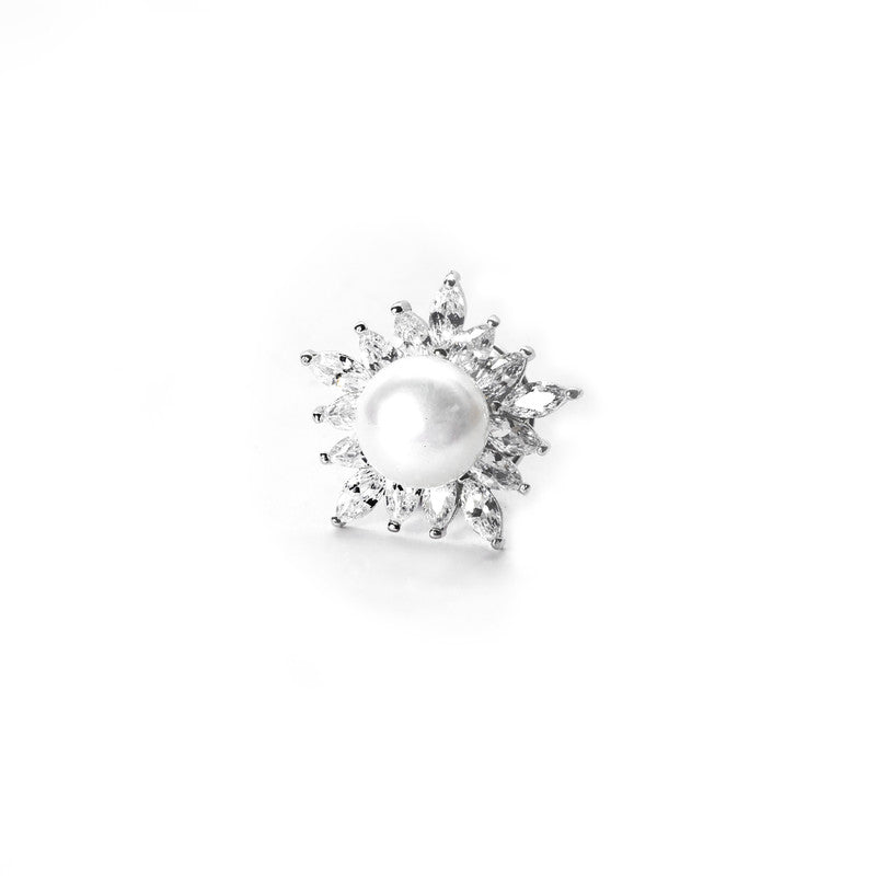 JSAJ STERLING SILVER 92.5% SILVER PEARL WITH ZIRCONIA STONE SAREE BUTTON / BROACH