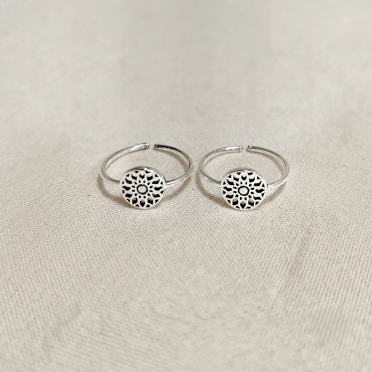 JSAJ 92.5% Pure Silver Toe Ring with Filigree Mandala Design for Women