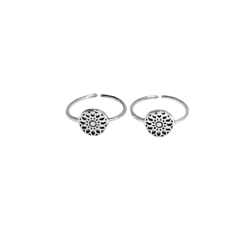 JSAJ 92.5% Pure Silver Toe Ring with Filigree Mandala Design for Women