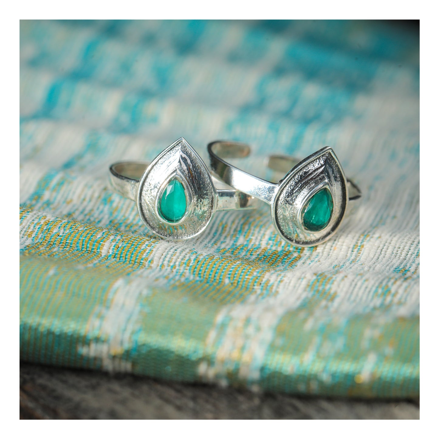 JSAJ TOE RING CHUTKI BICHIYA 925 STERLING SILVER GREEN ONYX DROP SHAPE STONE HANDMADE TOERING FOR WOMENS COMFORTABLE