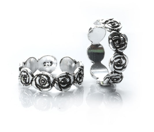 JSAJ TOE RING CHUTKI BICHIYA 925 STERLING SILVER FLOWER BAND HANDMADE BAND TOE RING FOR WOMENS COMFORTABLE