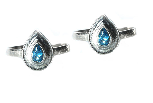 JSAJ TOE RING CHUTKI BICHIYA 925 STERLING SILVER BLUE ZIRCON DROP SHAPE STONE HANDMADE TOERING FOR WOMENS COMFORTABLE