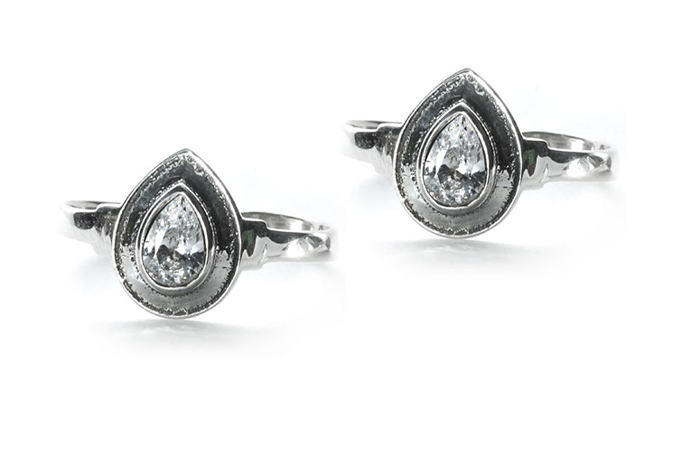 JSAJ TOE RING CHUTKI BICHIYA 925 STERLING SILVER WHITE ZERCON DROP SHAPE STONE HANDMADE TOERING COMFORTABLE DURABLE