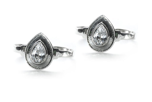 JSAJ TOE RING CHUTKI BICHIYA 925 STERLING SILVER WHITE ZERCON DROP SHAPE STONE HANDMADE TOERING COMFORTABLE DURABLE