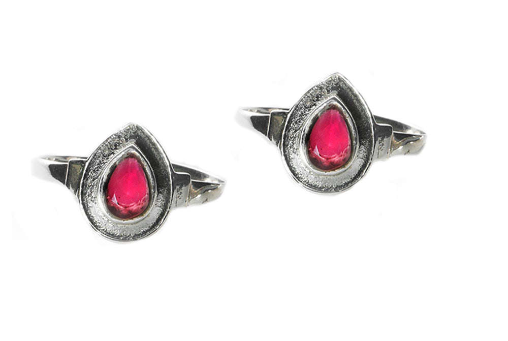 JSAJ TOE RING CHUTKI BICHIYA 925 STERLING SILVER RUBY STONE DROP SHAPE HANDMADE TOERING FOR WOMENS COMFORTABLE