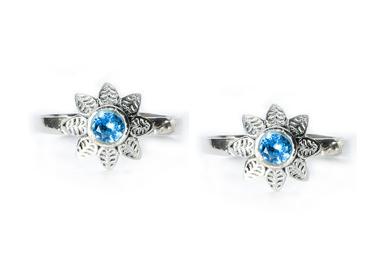 JSAJ TOE RING CHUTKI BICHIYA 925 STERLING SILVER FLOWER DESIGN BLUE ZERCONIA STONE TOERING FOR WOMENS COMFORTABLE