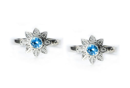 JSAJ TOE RING CHUTKI BICHIYA 925 STERLING SILVER FLOWER DESIGN BLUE ZERCONIA STONE TOERING FOR WOMENS COMFORTABLE