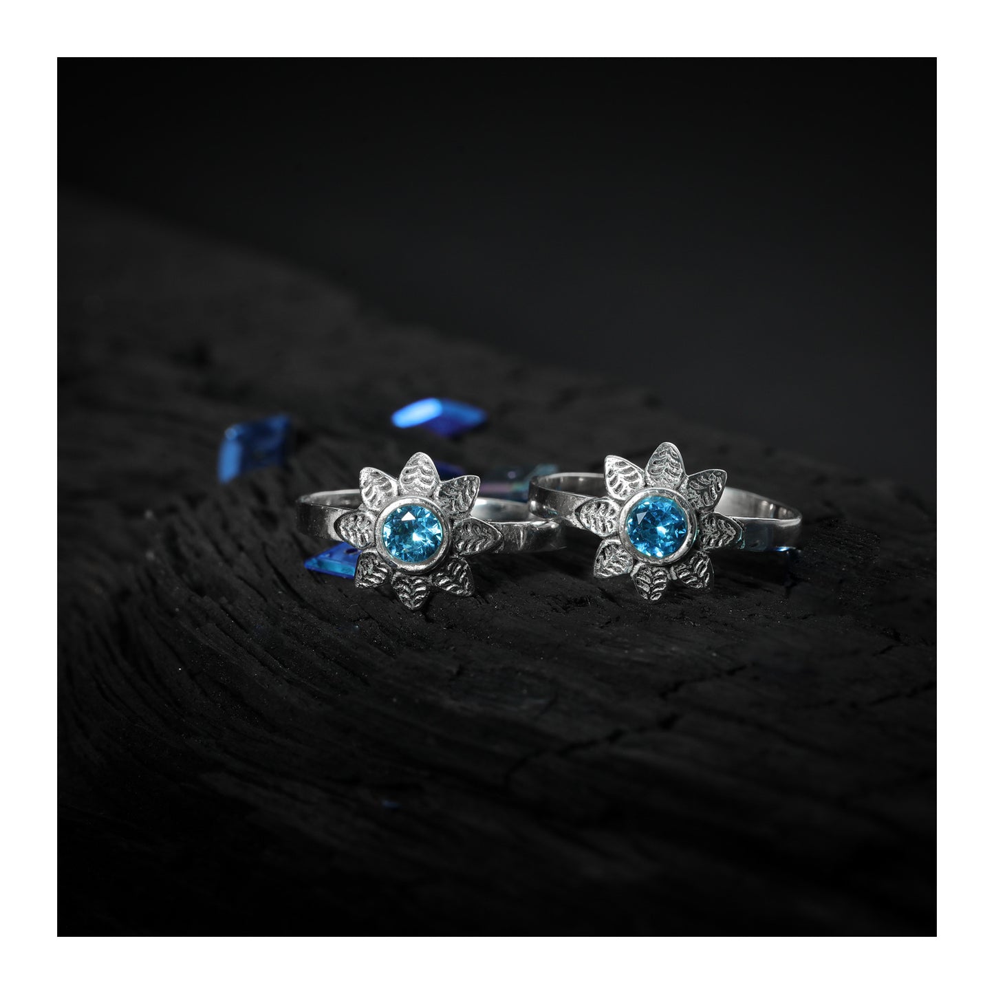 JSAJ TOE RING CHUTKI BICHIYA 925 STERLING SILVER FLOWER DESIGN BLUE ZERCONIA STONE TOERING FOR WOMENS COMFORTABLE