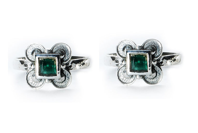 JSAJ TOE RING CHUTKI BICHIYA 925 STERLING SILVER SQUARE GREEN ONYX STONE HANDMADE TOERING FOR WOMENS COMFORTABLE