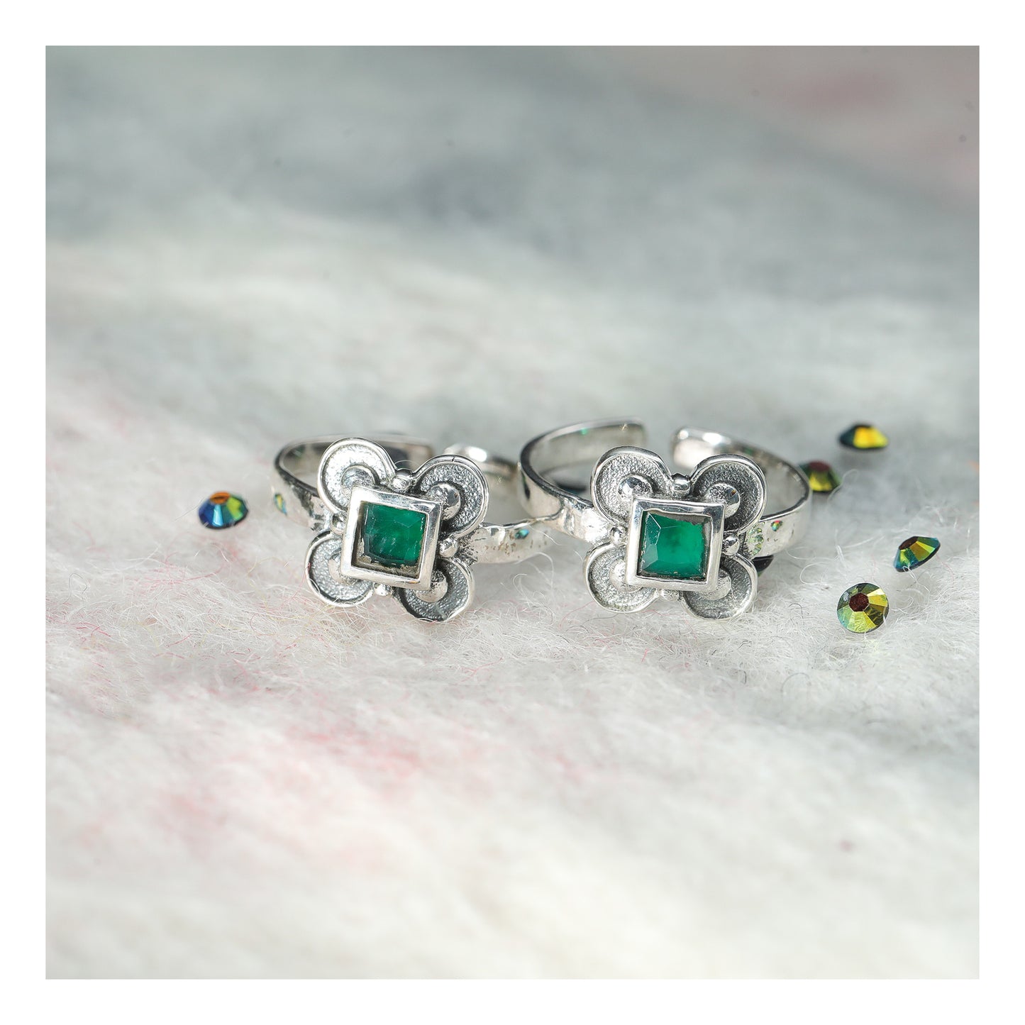 JSAJ TOE RING CHUTKI BICHIYA 925 STERLING SILVER SQUARE GREEN ONYX STONE HANDMADE TOERING FOR WOMENS COMFORTABLE
