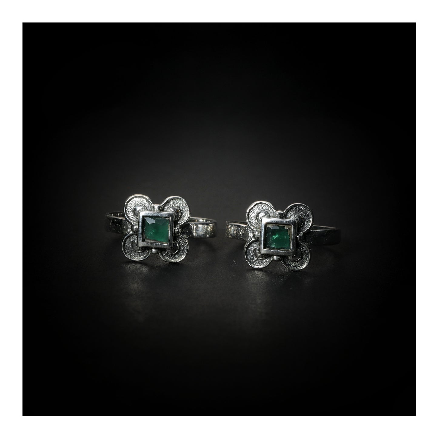JSAJ TOE RING CHUTKI BICHIYA 925 STERLING SILVER SQUARE GREEN ONYX STONE HANDMADE TOERING FOR WOMENS COMFORTABLE