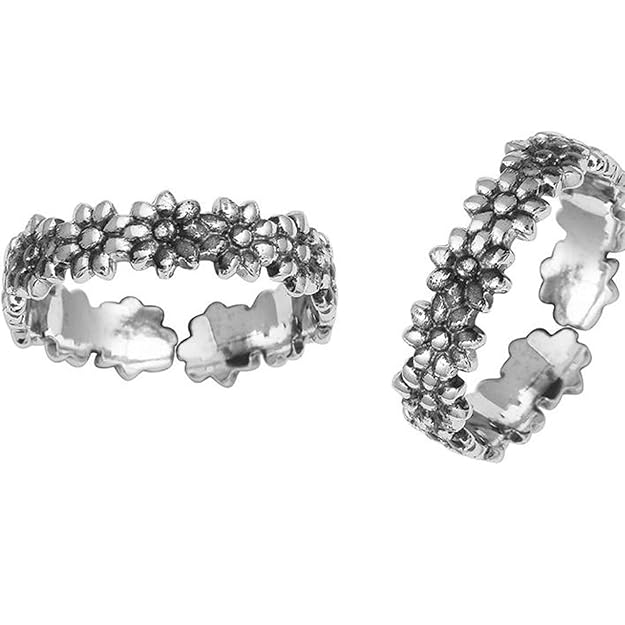 JSAJ TOE RING CHUTKI BICHIYA 925 STERLING PURITY SILVER FLOWER DESIGN BAND TOE RINGS FOR WOMEN COMFORATBEL DURABEL