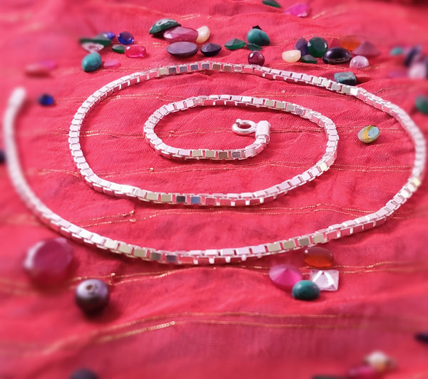 JSAJ 2.5MM SQUARE BOX CHAIN STERLING SILVER 92.5% STRONG DURABLE,THICK,COMFORTABLE CHAIN FOR MEN,S AND WOMEN'S IN PURE SILVER