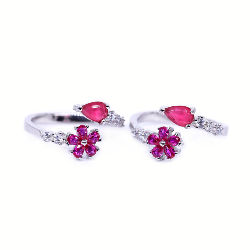 jsaj toering chutki bichiya front open toering with ruby stone in rhodium plating for girls and womens innpure silver