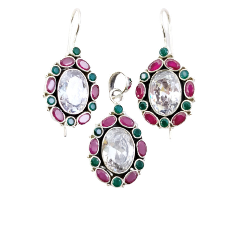 Cubic Zirconia With Ruby And Emerald