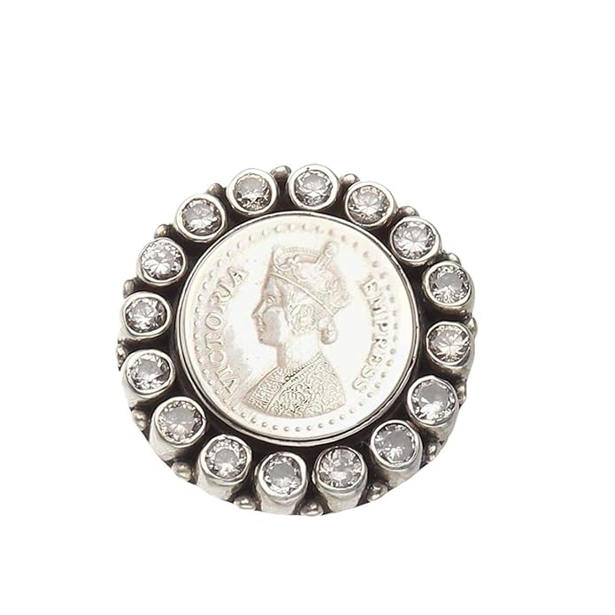 JSAJ 925 silver coin zirconia victoria queen ring adjustable ring for women