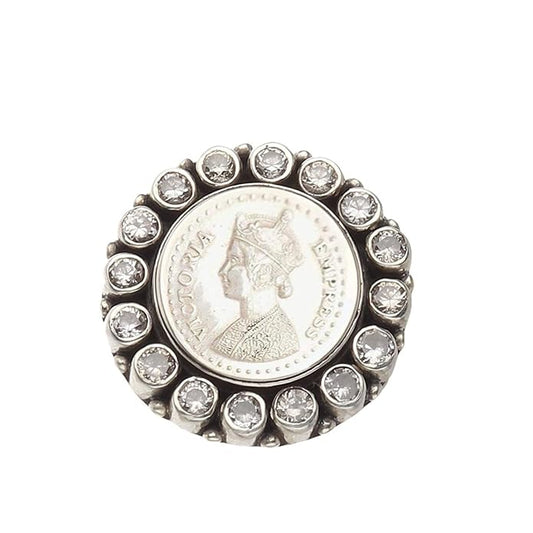 JSAJ 925 silver coin zirconia victoria queen ring adjustable ring for women