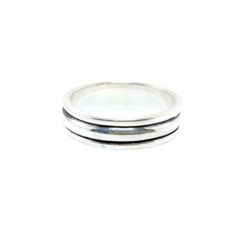 JSAJ MOVING RING WITH HALF ROUND BAND IN 925 STERLING SILVER