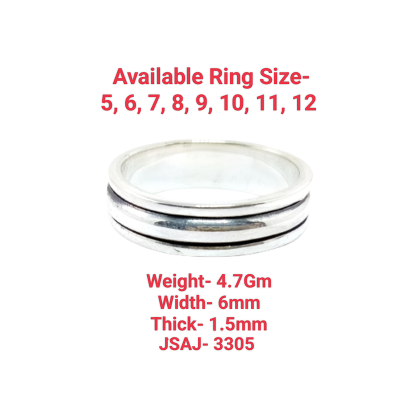 JSAJ MOVING RING WITH HALF ROUND BAND IN 925 STERLING SILVER