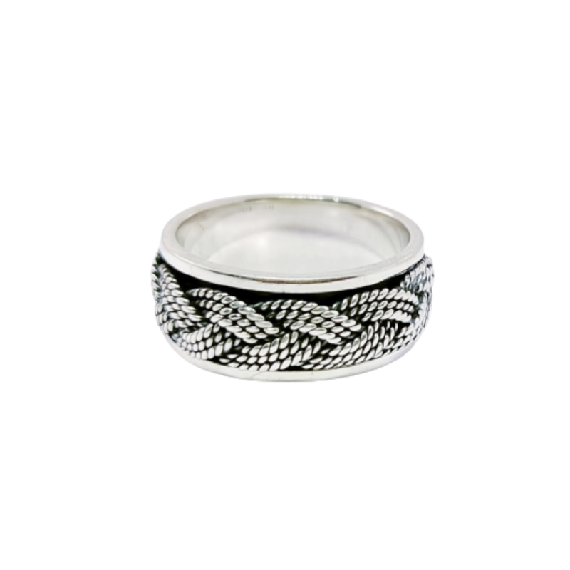 JSAJ MOVING RING WITH BRAIDED BAND IN 925 STERLING SILVER