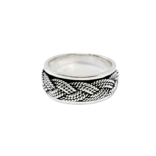 JSAJ MOVING RING WITH BRAIDED BAND IN 925 STERLING SILVER