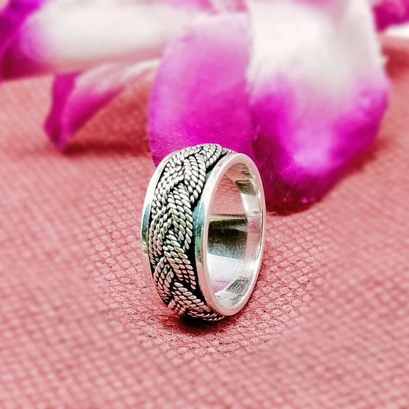 JSAJ MOVING RING WITH BRAIDED BAND IN 925 STERLING SILVER