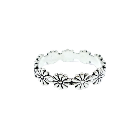 JSAJ FLOWER BAND RING WITH ZALI WORK IN 925 STERLING SILVER