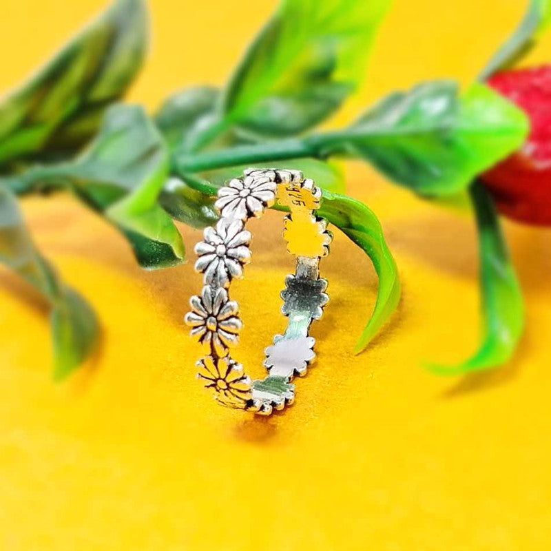 JSAJ FLOWER BAND RING WITH ZALI WORK IN 925 STERLING SILVER