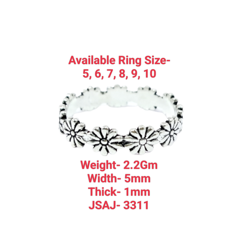 JSAJ FLOWER BAND RING WITH ZALI WORK IN 925 STERLING SILVER
