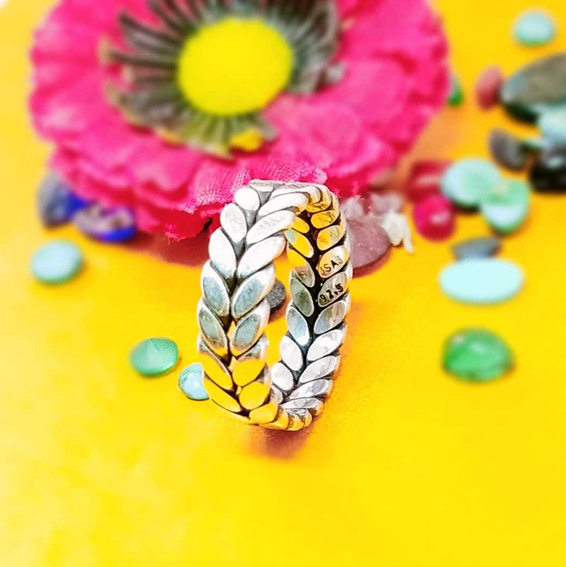 JSAJ THICK LEAF DESIGN BAND RING IN 925 STERLING SILVER
