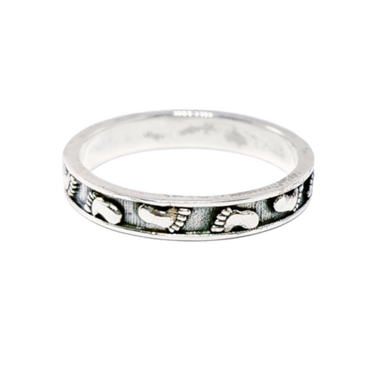 JSAJ THIN BAND RING FOOT PRINT IN 925 STERLING SILVER