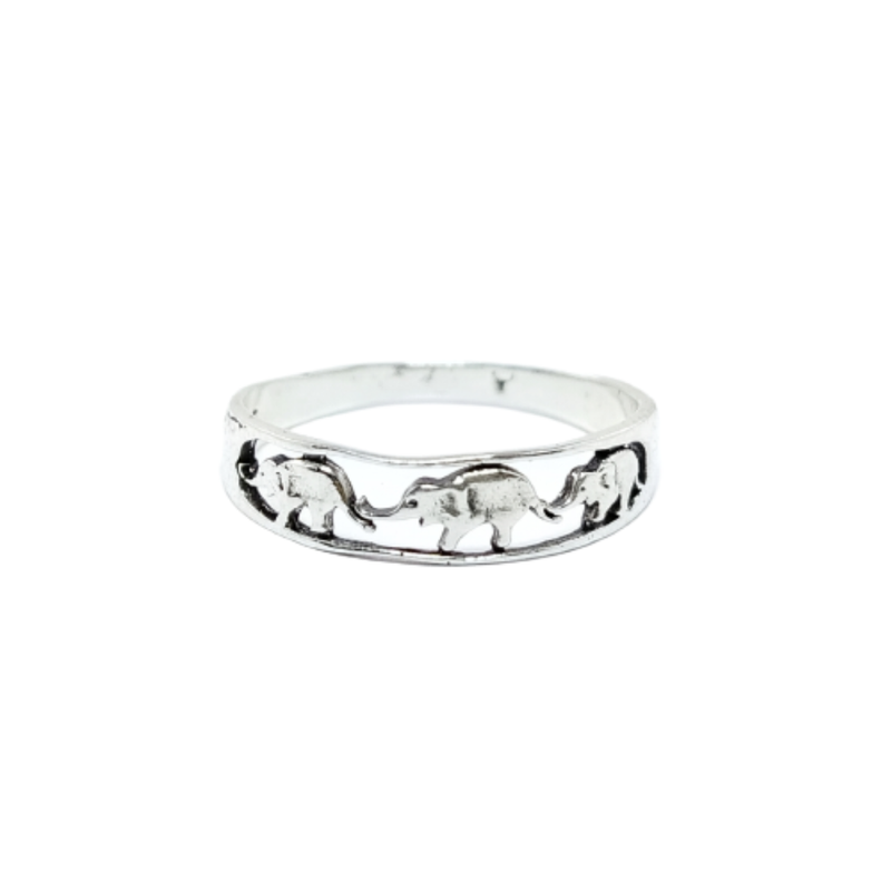 JSAJ 3 ELEPHANT DESIGN ZALI BAND RING IN 925 STERLING SILVER