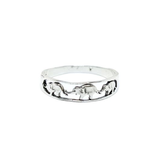 JSAJ 3 ELEPHANT DESIGN ZALI BAND RING IN 925 STERLING SILVER