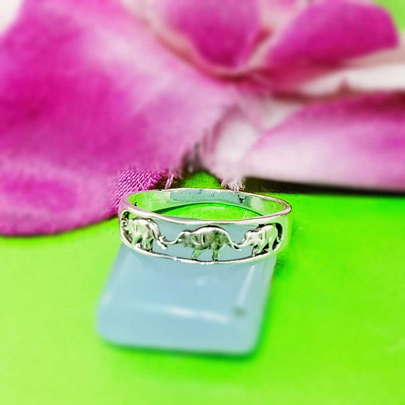 JSAJ 3 ELEPHANT DESIGN ZALI BAND RING IN 925 STERLING SILVER